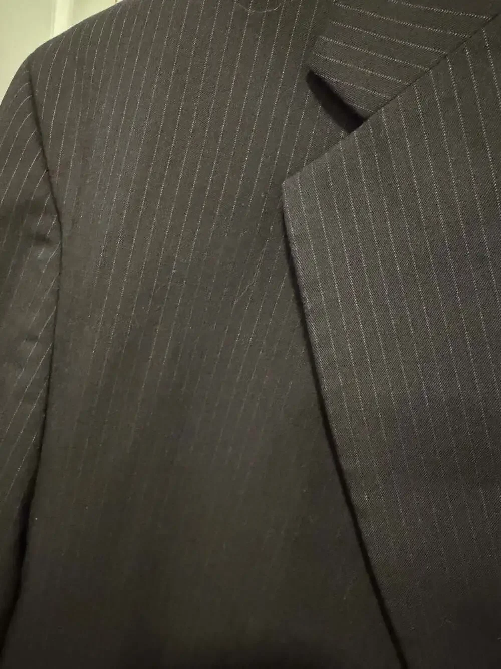 Men’s 46R Black Pinstripe 100% Wool 2 Piece Suit Jacket Pants 41R